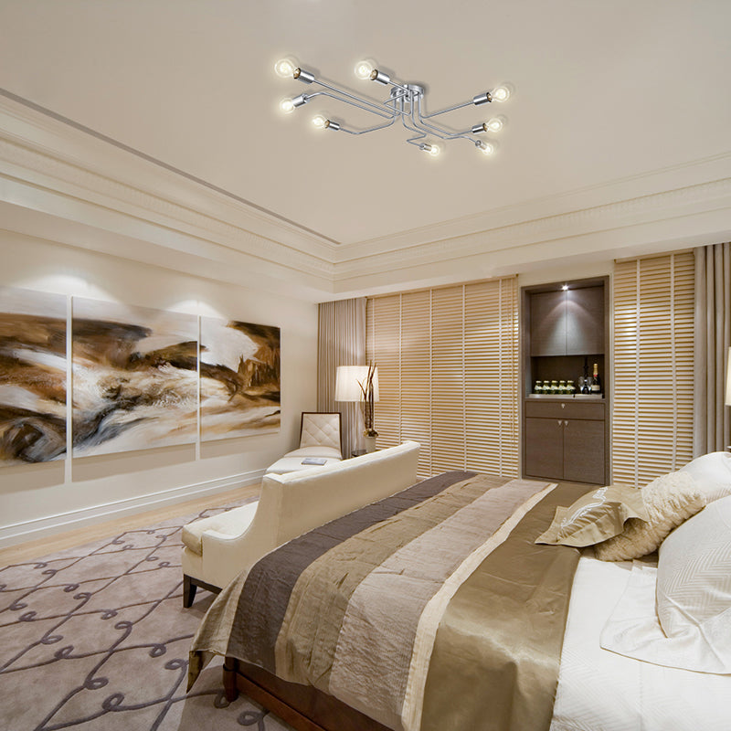 Retro techo expuesto con lámparas semiincorporadas de metal ligero incrustadas 4 / 6, con diseño de latón antiguo / Sputnik negro