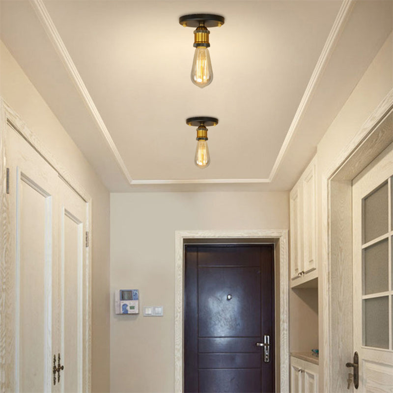 Schwarz/Messing Finish Expose Lampendecke Beleuchtung Retro Industrial Metal 1 Light Balkon Halbflush Mount Light