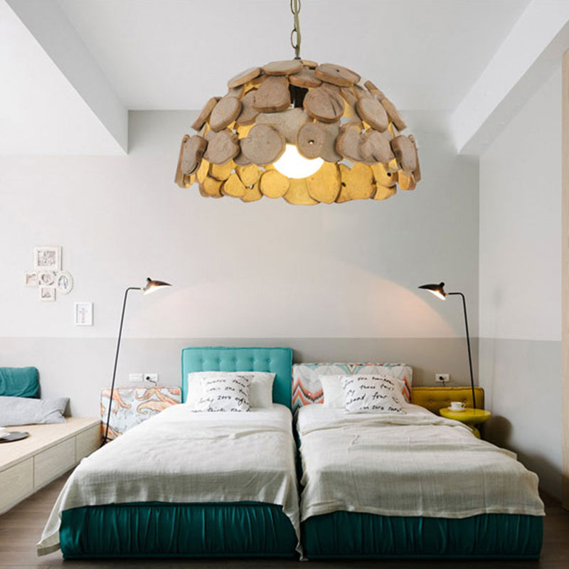 Houten koepel tint hangend licht vintage een enkele licht natuurlijke houten hanglamp met verstelbare ketting
