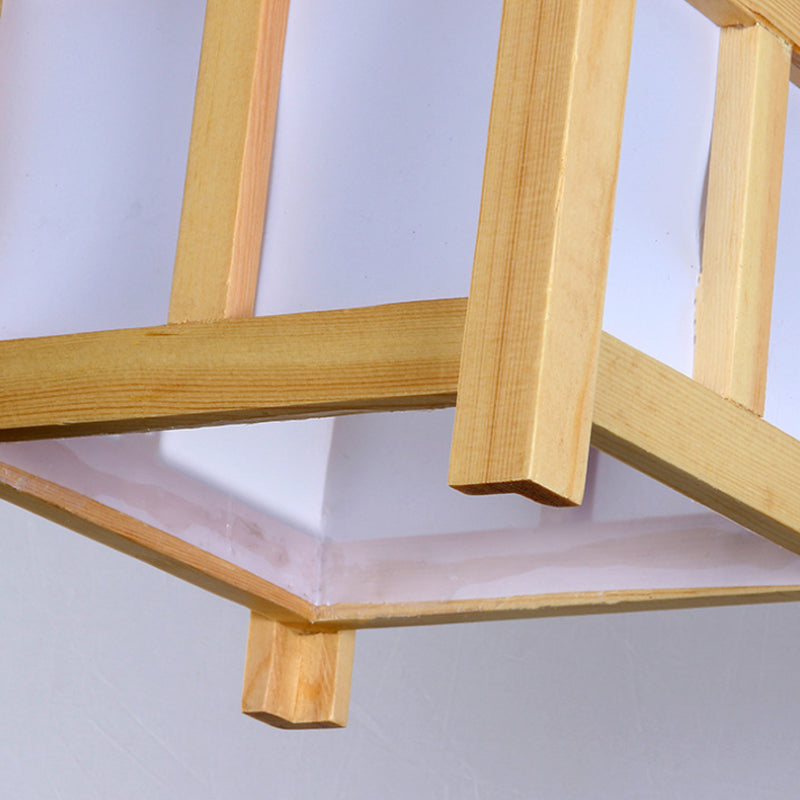 Houten vierkante hanglampverlichting Aziatische hangende lamp met 1 licht met papieren schaduw voor restaurant