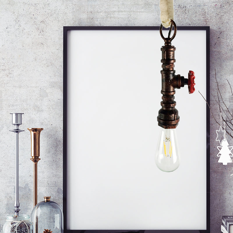 Wrought Iron Pipe Hanging Fixture Industrial 1 Light Indoor Pendant Lamp with Adjustable Rope in Aged Silver/Weathered Copper
