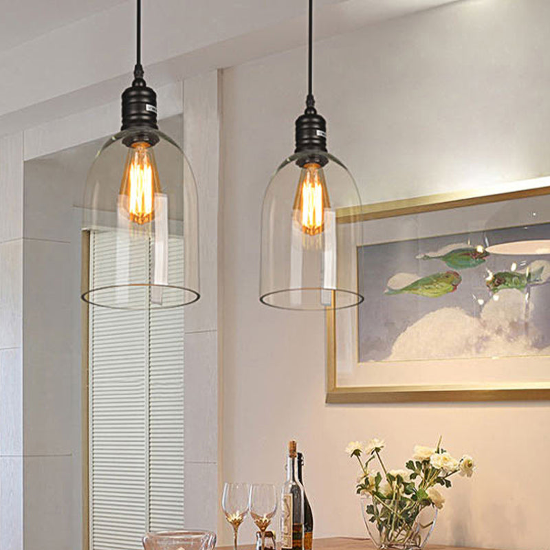 Black Jug-Shaped Pendant Ceiling Light Modern Clear Glass 1-Light Coffee Shop Hanging Lamp