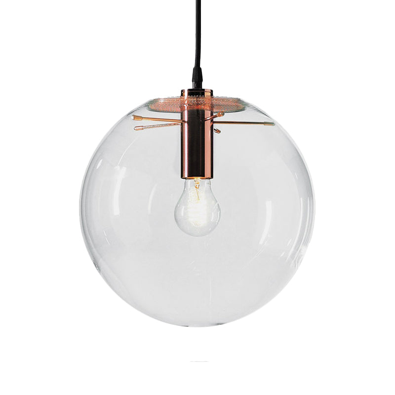 Round Pendant Light Modern 1-Light 6"/8"/12" Wide Clear Glass Hanging Lamp in Rose Gold
