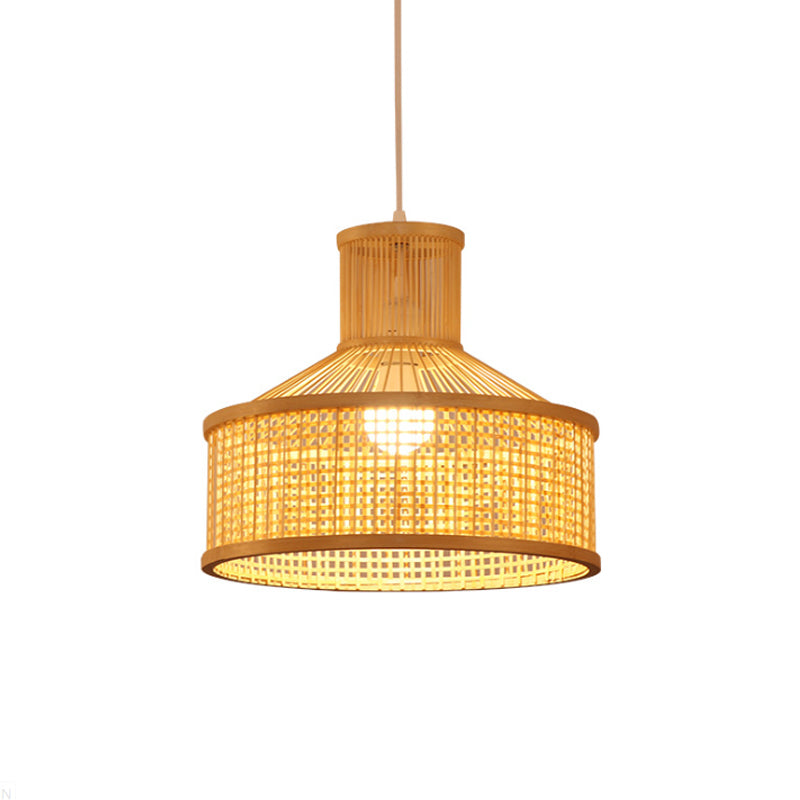 Lámpara colgante en forma de granero Bambú de estilo contemporáneo 1 Cabeza de techo beige en beige