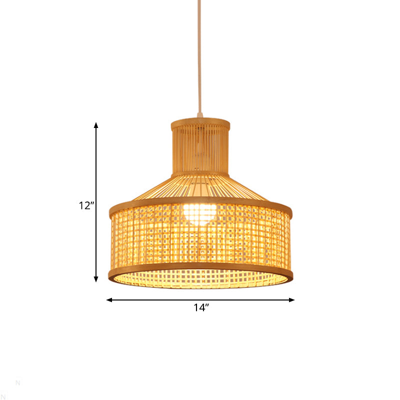 Lámpara colgante en forma de granero Bambú de estilo contemporáneo 1 Cabeza de techo beige en beige