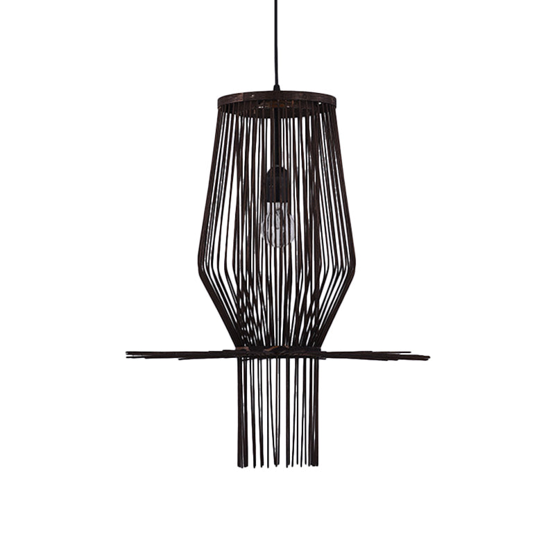 Modern Style Hand-Woven Hanging Lighting Bamboo 1-Bulb Dining Room Pendant Lighting in Black