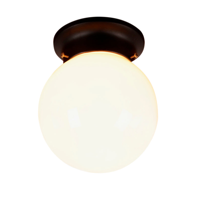 One Light Globe Flush Mount Black/Clear Industrial Ribbed/Opal/Prismatic Glass Lighting Fixture, 6"/6.5" Wide