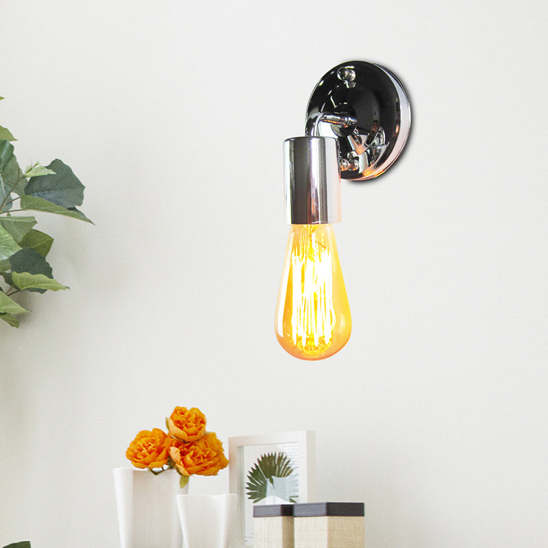 Polished Chrome Mini Wall Sconce Industrial Metal 1 Head Bedroom Wall Mount Light with Open Bulb