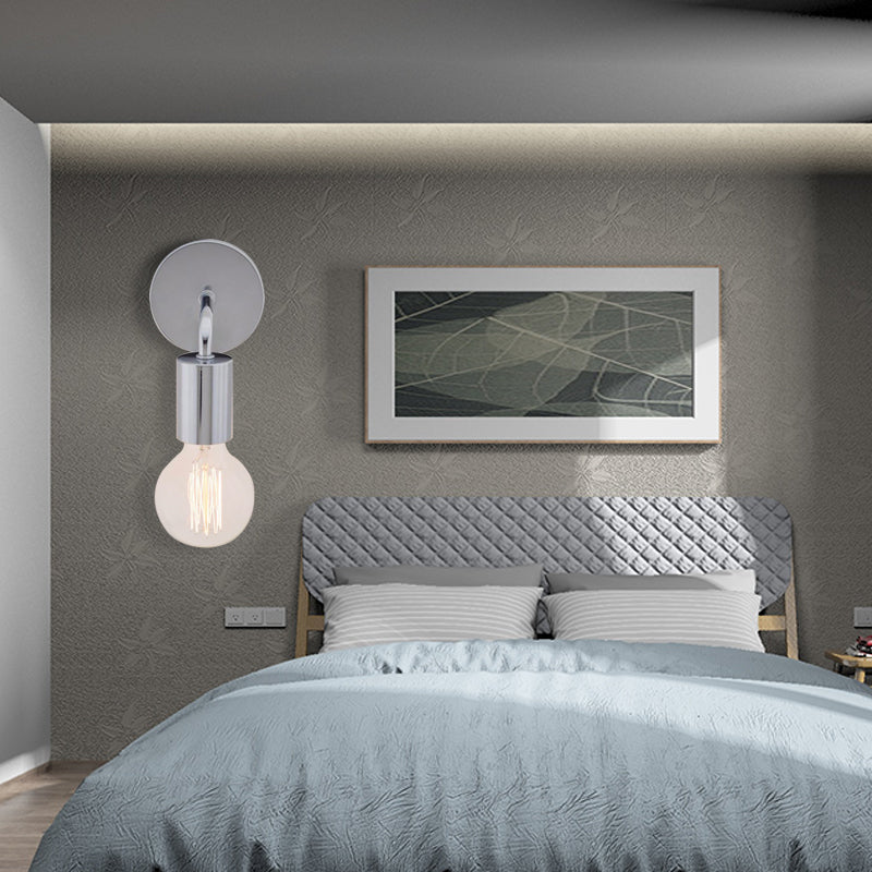 Iluminación de pared de dormitorio en ángulo de estilo retro metálico 1 bombilla blanca/acabado cromado lámpara de aplastamiento