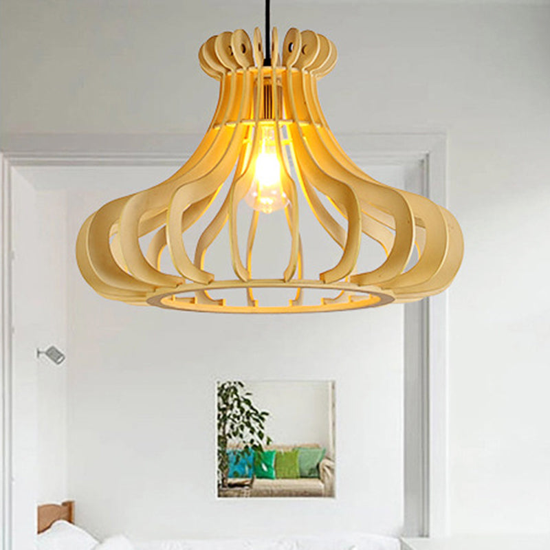 Iluminación colgante en forma de cebolla contemporánea Madera 1 Lámpara colgante de dormitorio ligero en beige