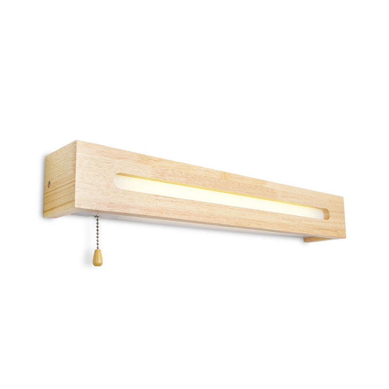 Lampe rectangulaire de lampe de vanité moderne en bois de 18 "/21,5" de large 1 tête applicable mural beige lumière avec diffuseur et chaîne de traction
