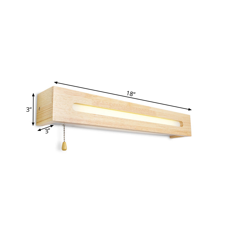Lampe rectangulaire de lampe de vanité moderne en bois de 18 "/21,5" de large 1 tête applicable mural beige lumière avec diffuseur et chaîne de traction