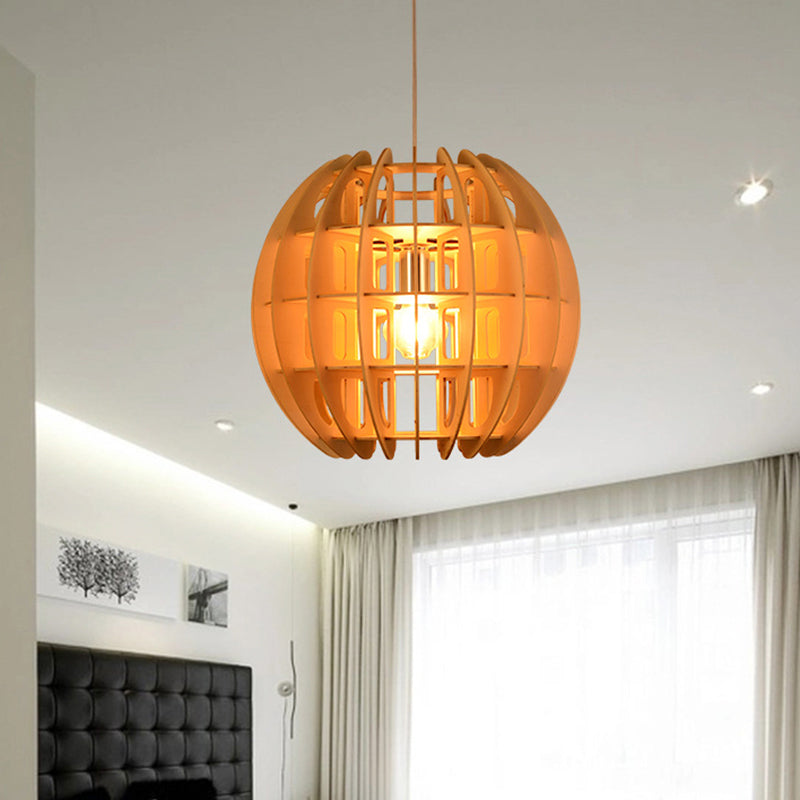 Lámpara esférica de madera lámpara colgante moderna 1 luz de gota de luz en madera natural para cocina
