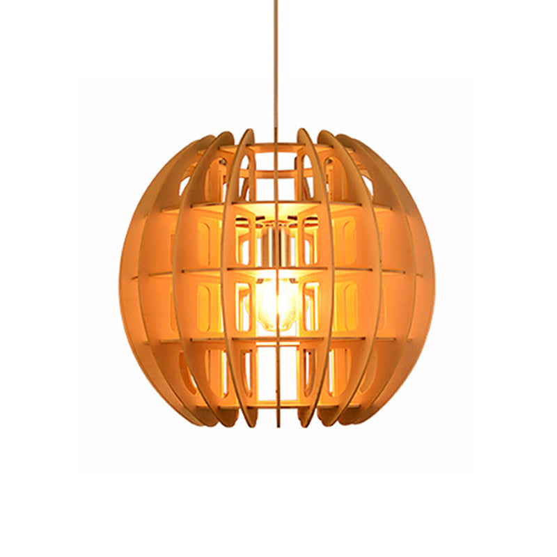 Lámpara esférica de madera lámpara colgante moderna 1 luz de gota de luz en madera natural para cocina