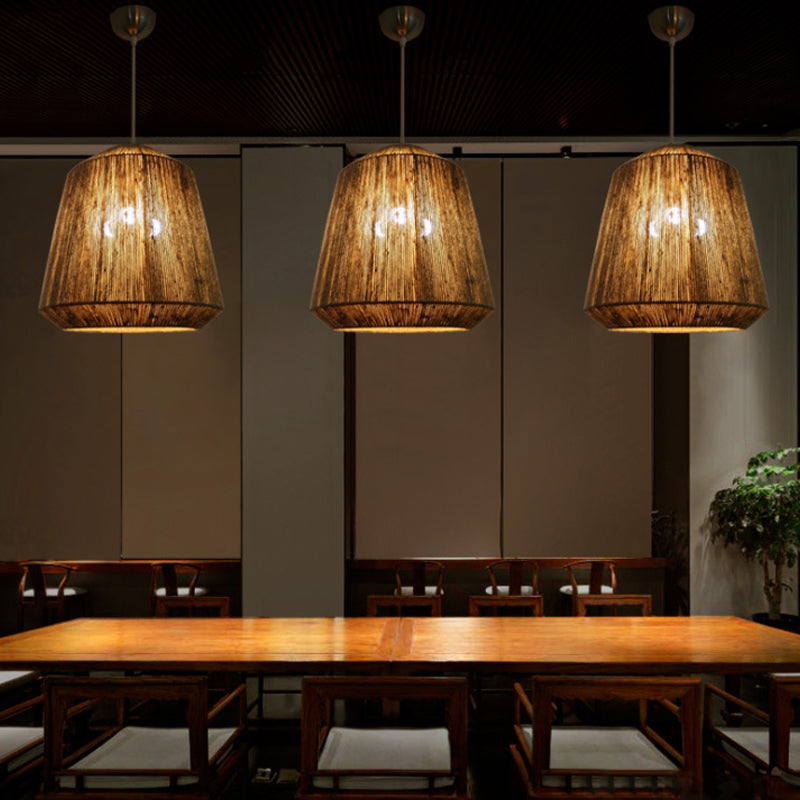 Rustikaler Fass Hanfseil hängend hängendes 1-Licht-Decke Anhänger hell im Grau für Restaurant Wohnzimmer