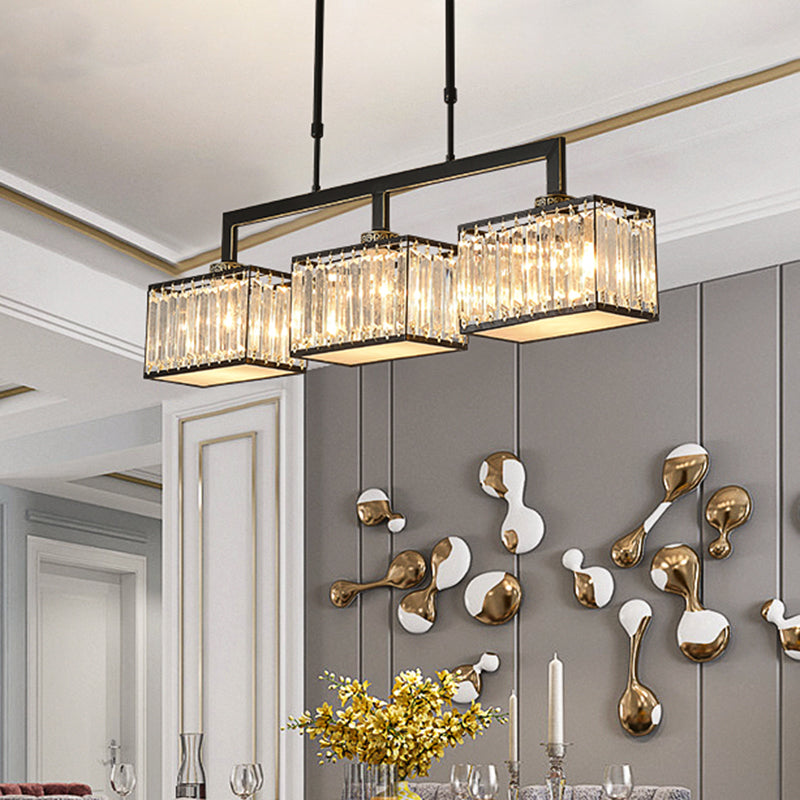 Cubic Dinning Hall Island Light Fixture Contemporary Crystal 3 Bulbs Black Chandelier Lamp