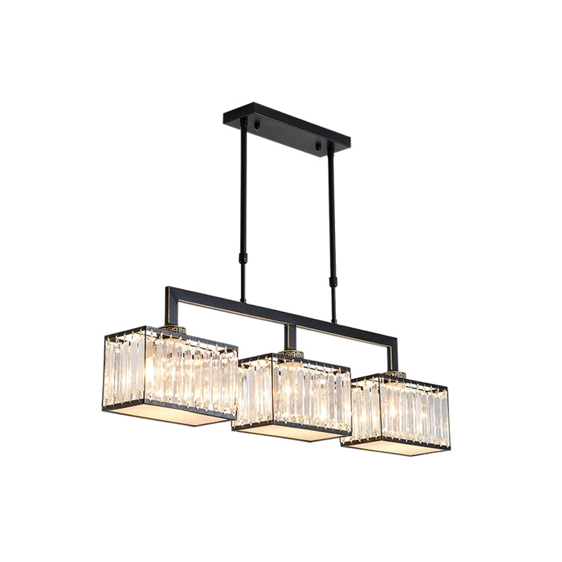 Cubic Dinning Hall Island Light Fixture Contemporary Crystal 3 Bulbs Black Chandelier Lamp
