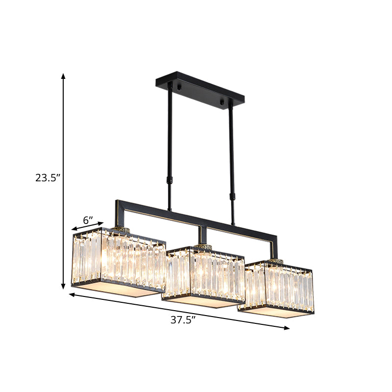 Cubic Dinning Hall Island Light Fixture Contemporary Crystal 3 Bulbs Black Chandelier Lamp
