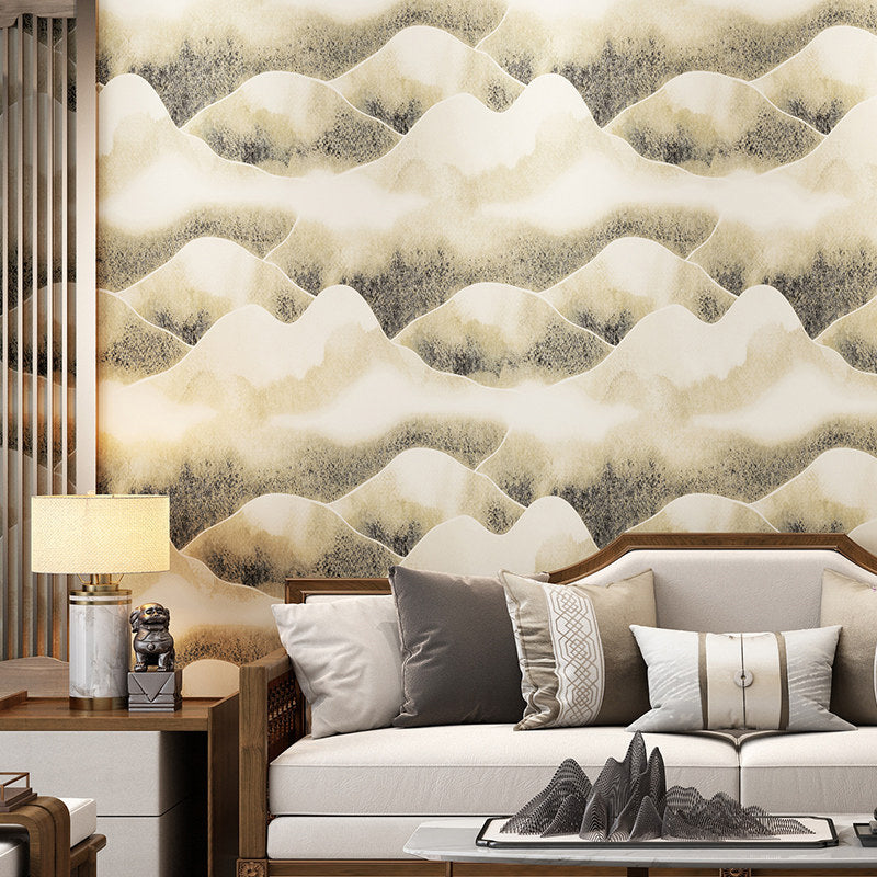 Soft Color Mountain Ranges Wallpaper Moisture Resistant Wall Covering for Bedroom