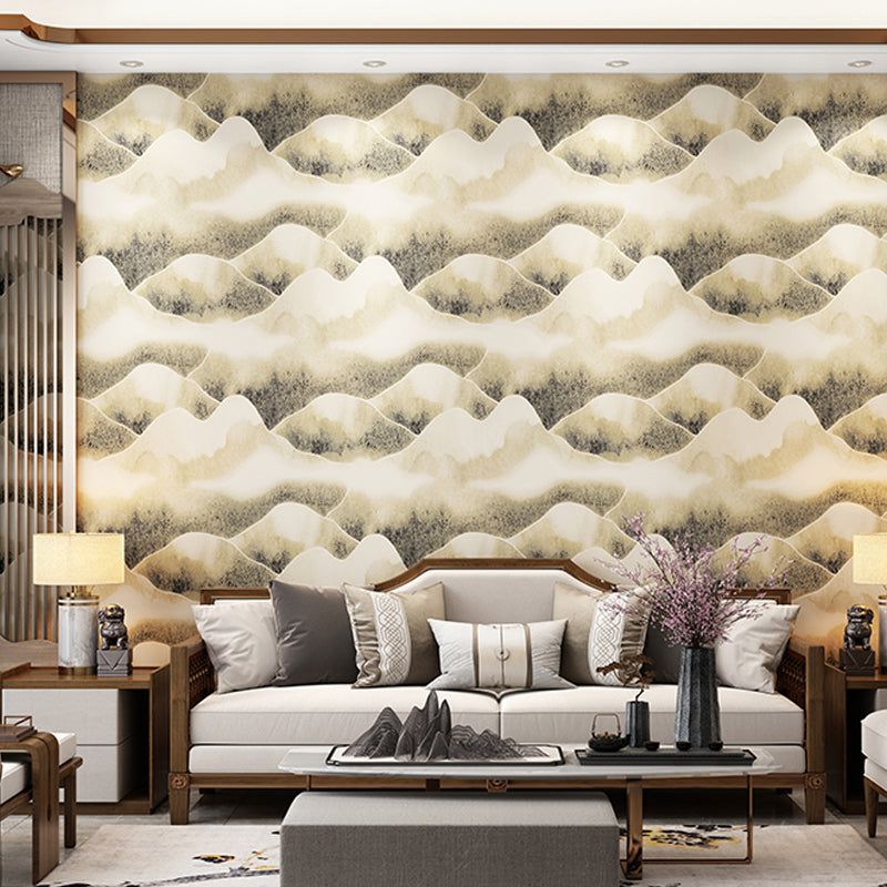 Soft Color Mountain Ranges Wallpaper Moisture Resistant Wall Covering for Bedroom