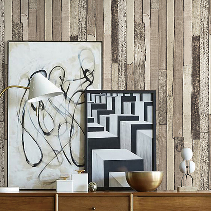 Country Shiplap Wallpaper Non-Woven Fabric Waterproof Dark Color Wall Art for Living Room