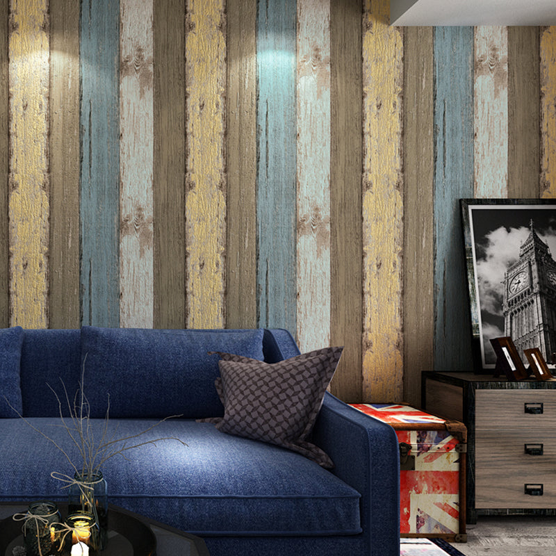 Colorful Wood Planks Wallpaper Roll Stain-Resistant Country Style Living Room Wall Decor