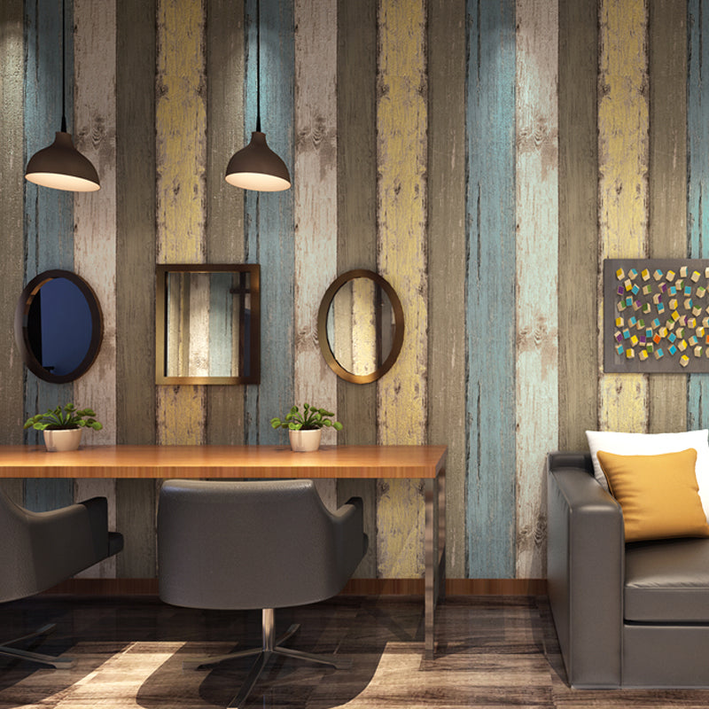 Colorful Wood Planks Wallpaper Roll Stain-Resistant Country Style Living Room Wall Decor
