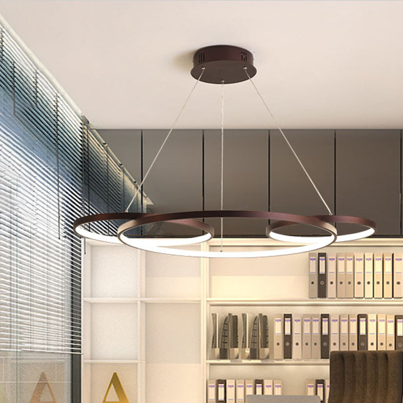 Koffie 3-ring hangende kroonluchter minimalisme metaal LED-suspensielamp voor salon, warm/wit licht