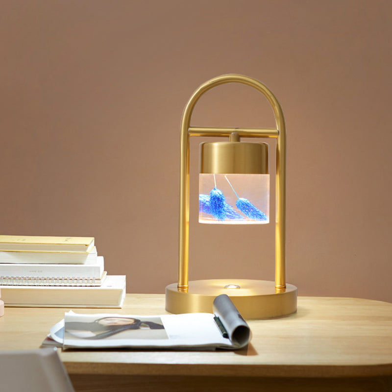 Lampe de table de colonne en or simplicité clair de bureau à LED en verre transparent avec cadre en métal en forme de U