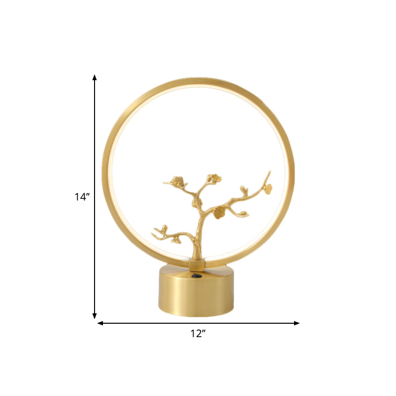 Metallic Ring Night Light Simplicity LED Gold Table Lighting with Inner Tree Decor