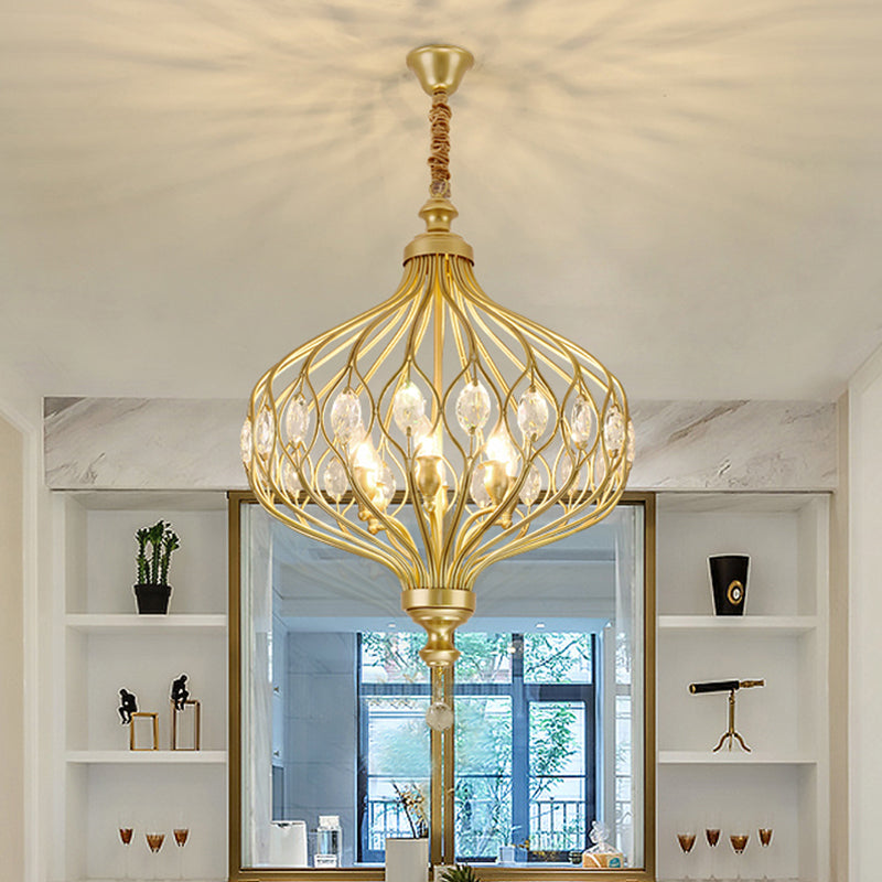 4/6 Lights Lantern Chandelier Contemporary Black/Gold Crystal Encrusted Hanging Lamp Kit