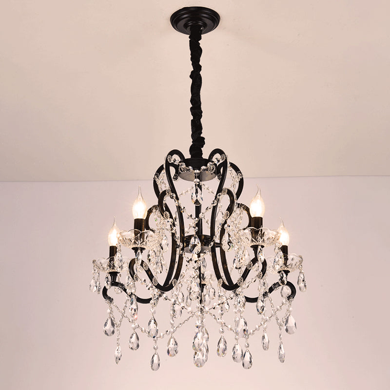 4/5 Lights Crystal Stands Chandelier Light Modern Black Bedroom Swag Hanging Ceiling Fixture