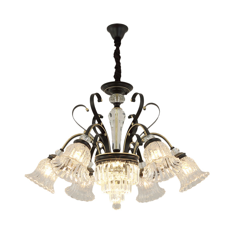 Beveled Glass Crystal Black Ceiling Chandelier Bell 6/8 Heads Traditional Pendant Light Kit
