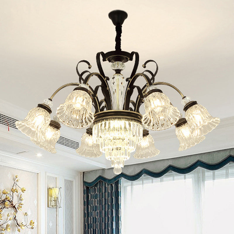 Beveled Glass Crystal Black Ceiling Chandelier Bell 6/8 Heads Traditional Pendant Light Kit