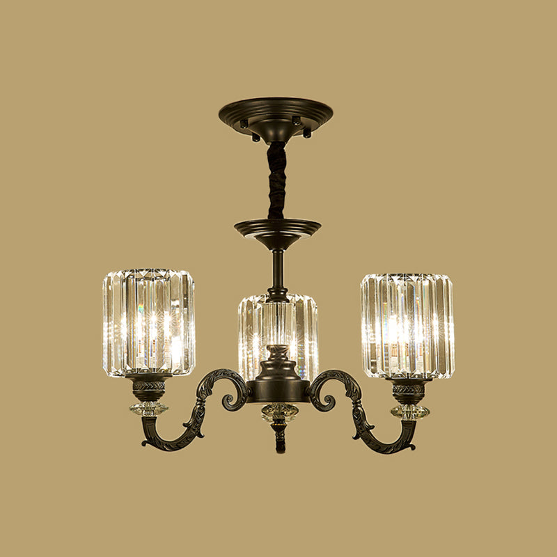 Black 3/6 Bulbs Hanging Chandelier Traditional Crystal Block Drum Ceiling Light Fixture