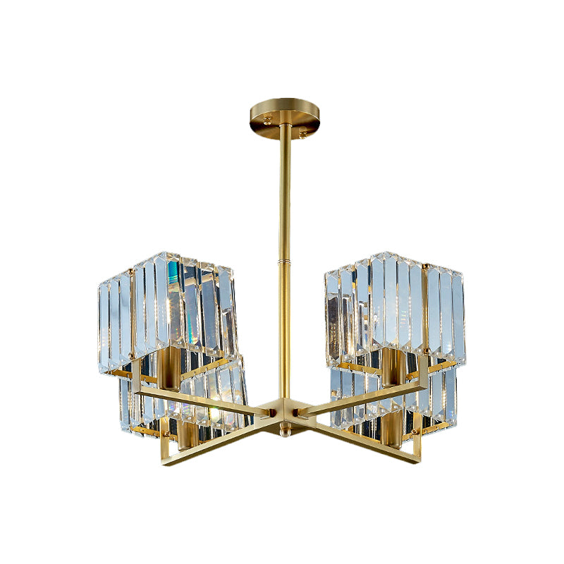 Cuboid Crystal Block Lampella Light Light Contemporary 4/6 Heads Camera da letto Apparecchiatura a sospensione in oro