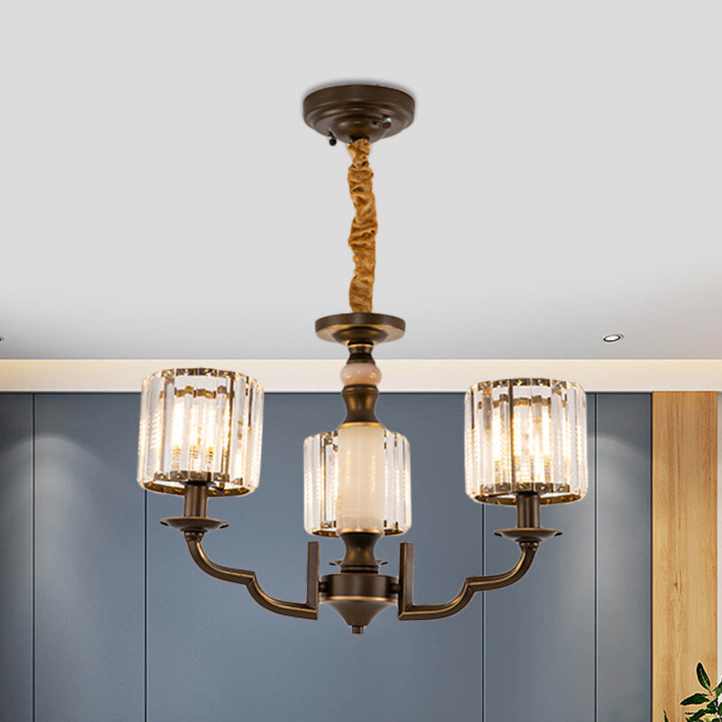 Cilindrische slaapkamerhangophangarm van traditionele kristal 3/6 bollen zwart plafond kroonluchter hanger