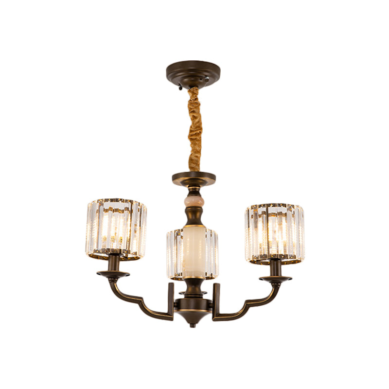 Cilindrische slaapkamerhangophangarm van traditionele kristal 3/6 bollen zwart plafond kroonluchter hanger