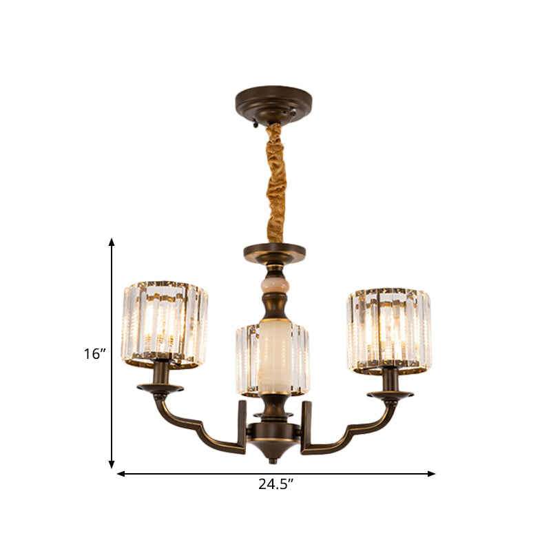 Cilindrische slaapkamerhangophangarm van traditionele kristal 3/6 bollen zwart plafond kroonluchter hanger