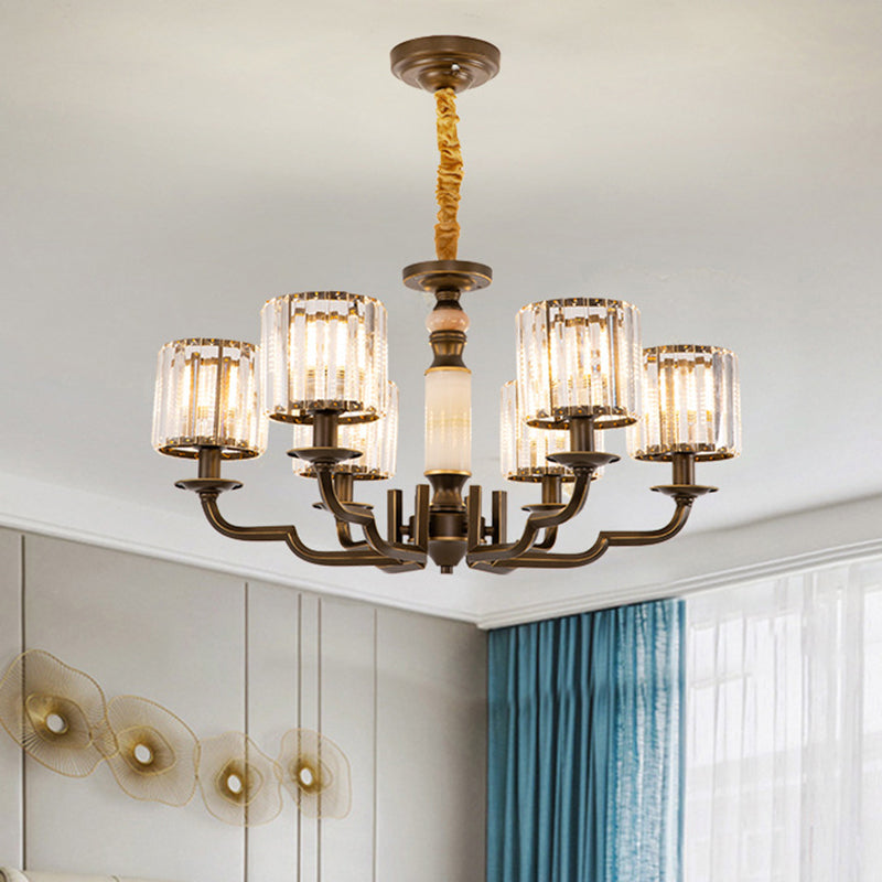 Cilindrische slaapkamerhangophangarm van traditionele kristal 3/6 bollen zwart plafond kroonluchter hanger