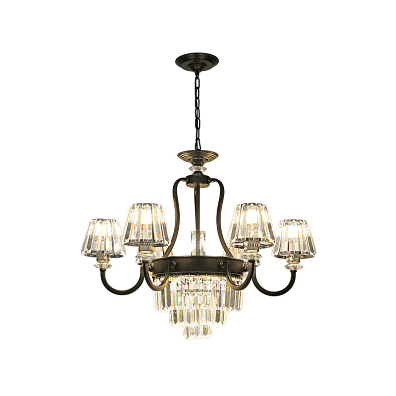 6/8 bulbes lampe de plafond traditionnelle luminaire de lustre en cristal conique en noir en noir
