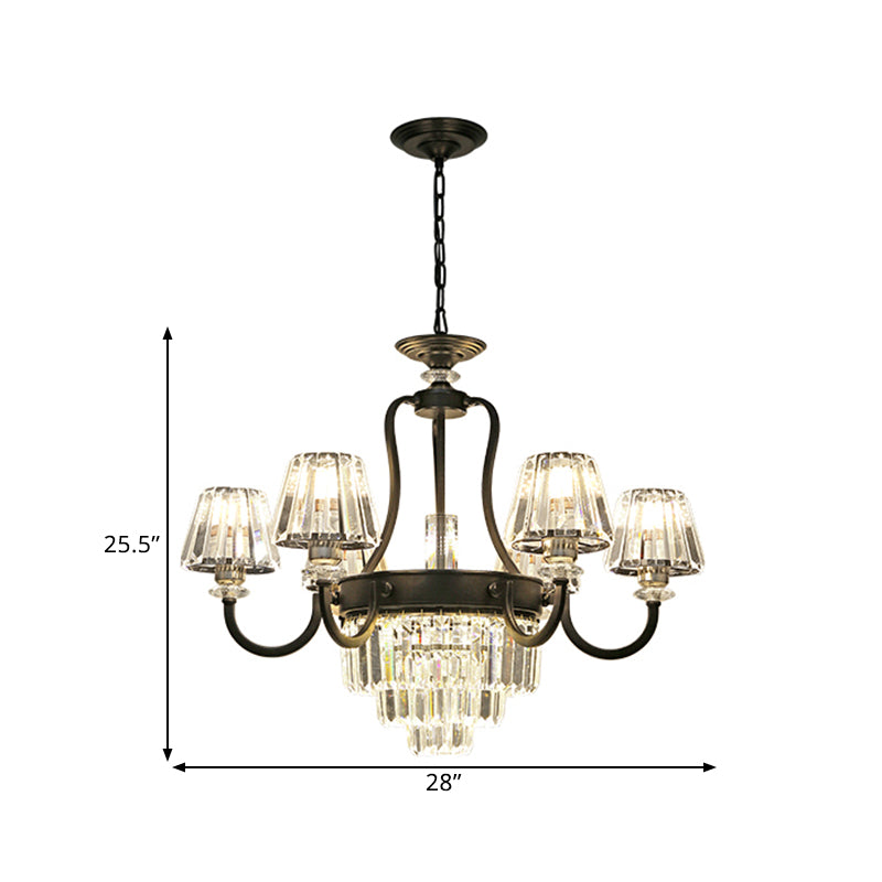 6/8 bulbes lampe de plafond traditionnelle luminaire de lustre en cristal conique en noir en noir