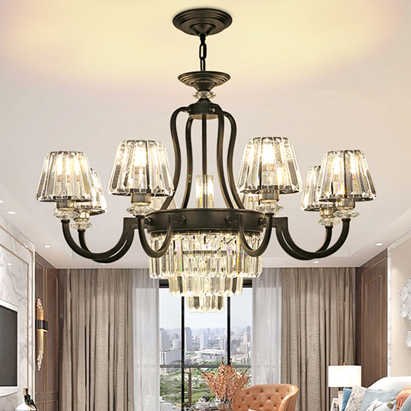 6/8 bulbes lampe de plafond traditionnelle luminaire de lustre en cristal conique en noir en noir