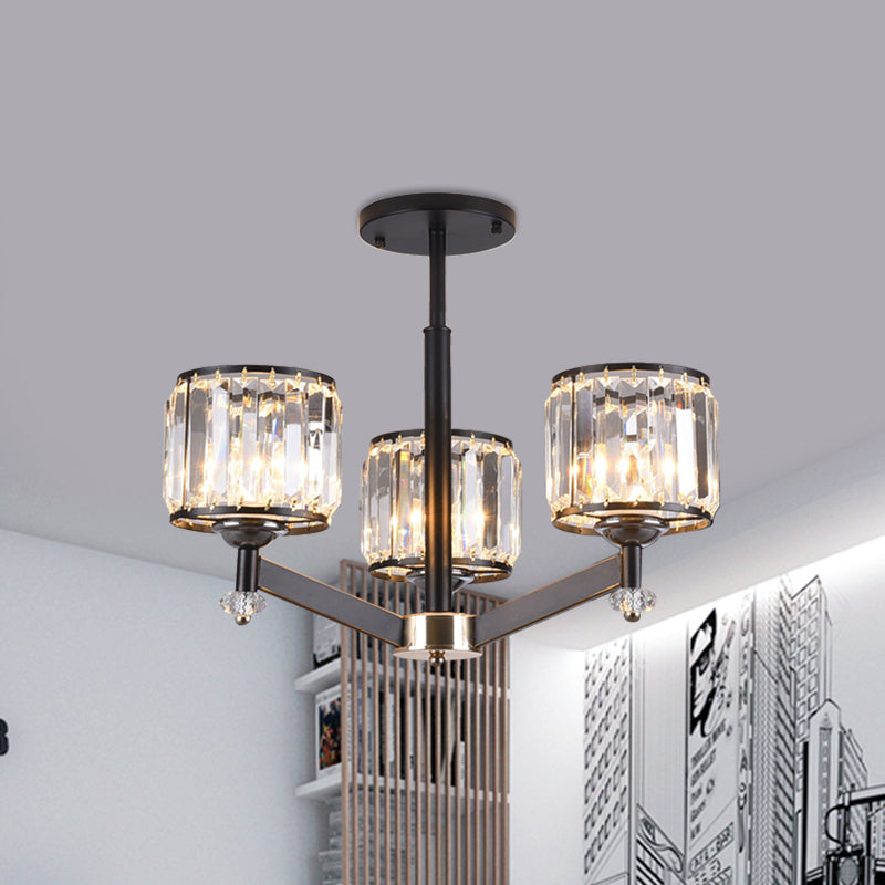 3/6 lumières Crystal Sanging Lamp Kit traditionnel Black Cylinder Room de salon Éclairage