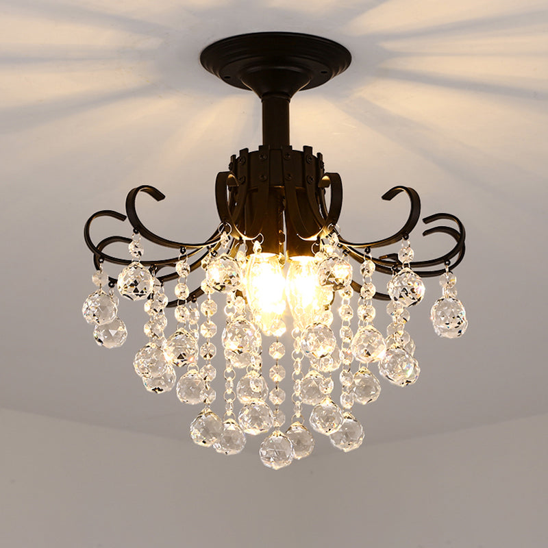 Crystal Ball semi-inbouwlamp moderne slaapkamer met 3 hoofden dicht bij plafondlamp in zwart
