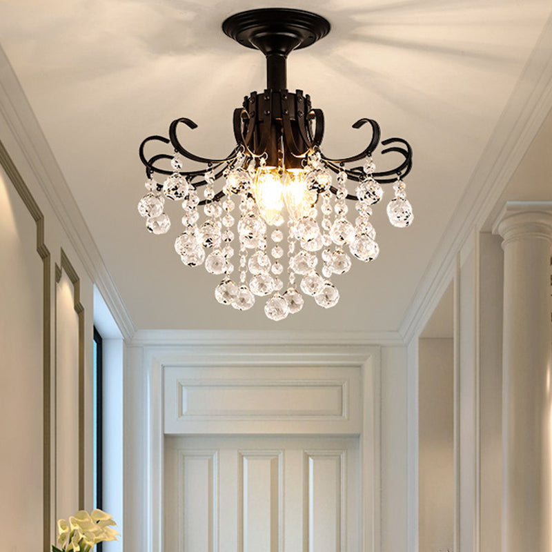 Crystal Ball semi-inbouwlamp moderne slaapkamer met 3 hoofden dicht bij plafondlamp in zwart