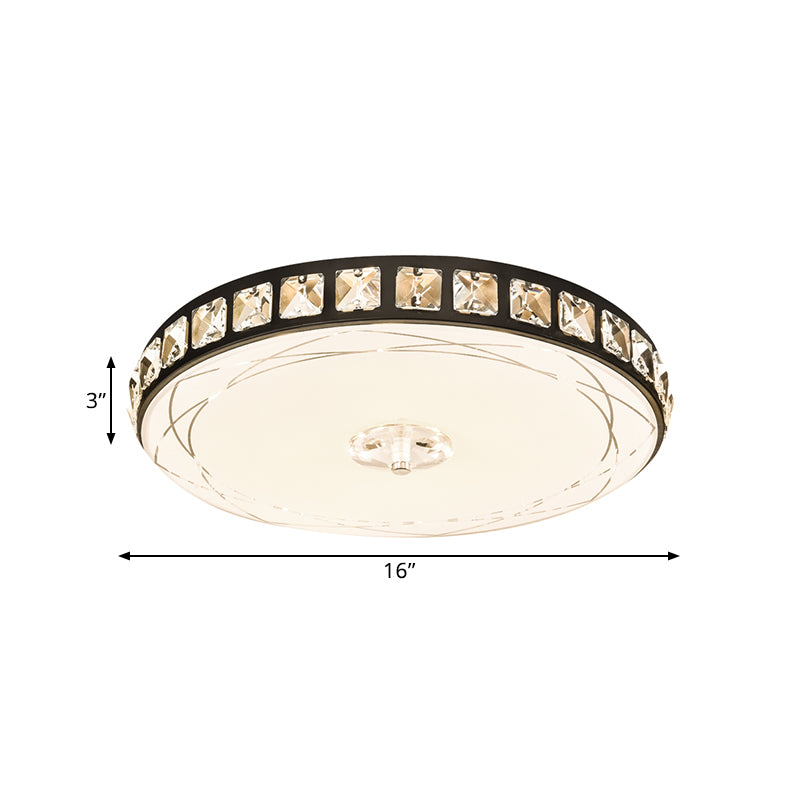 Contemporary Drum Massimale Light Flush Mount 16 "/19.5" Larghezza LED Crystal Lampada Fissture in Nero