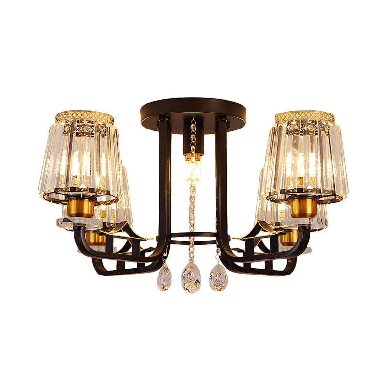 Crystal Black Semi-Flush Ceiling Fixture Tapered 5 Lights LED Traditional Flush Mount Chandelier Lighting