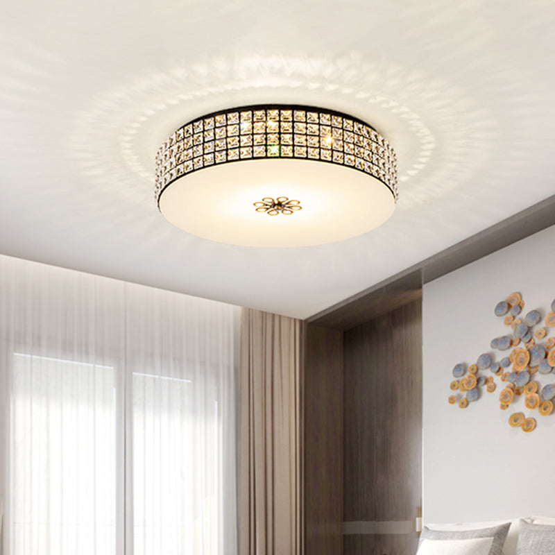 16"/19.5" Wide LED Drum Flush Mount Lamp Contemporary Clear Crystal Flush Ceiling Light for Bedroom