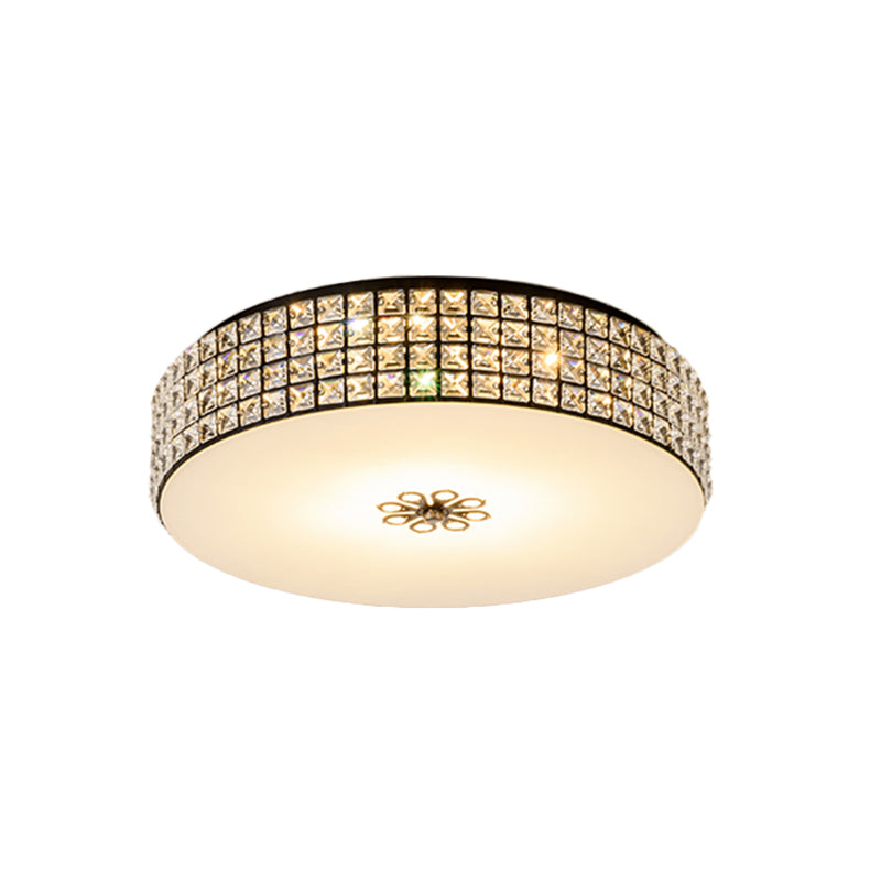 16"/19.5" Wide LED Drum Flush Mount Lamp Contemporary Clear Crystal Flush Ceiling Light for Bedroom